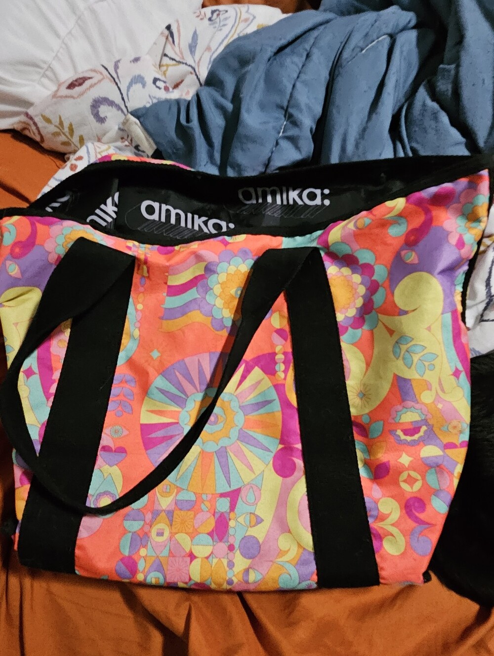 amika Neon Pink & Multicolor Floral-Geo Tote